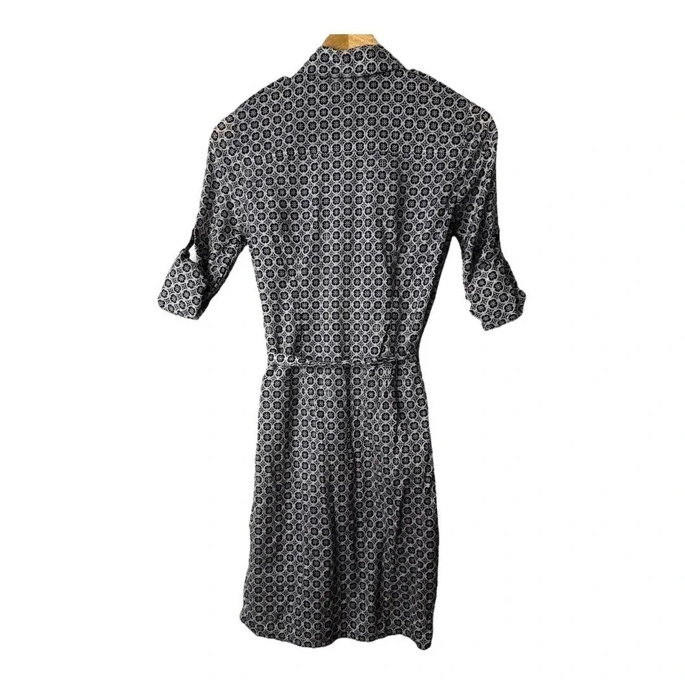 Tory Burch Cotton Shirt Dress Size 2 Geometric Print Roll Tab Sleeve Belted Mini